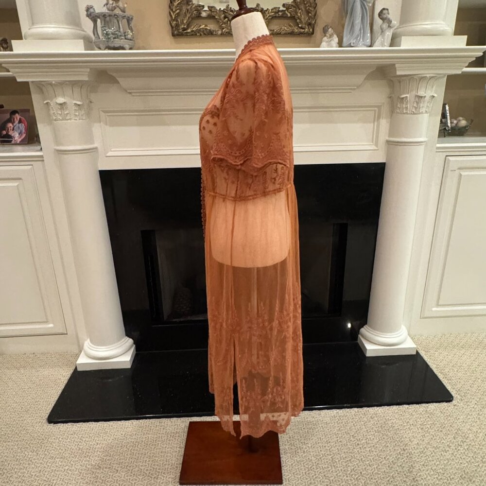 Blashe Burnt Orange Lace Mesh Kimono Duster – Size Large - Picture 5 of 10